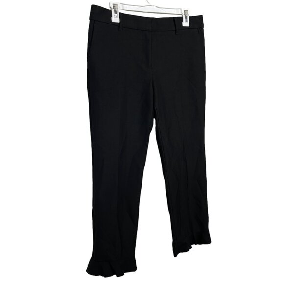 Ann Taylor The Ankle Pants Devin Womens 8 Black Ruffle Workwear Stretch Solid - Picture 6 of 12